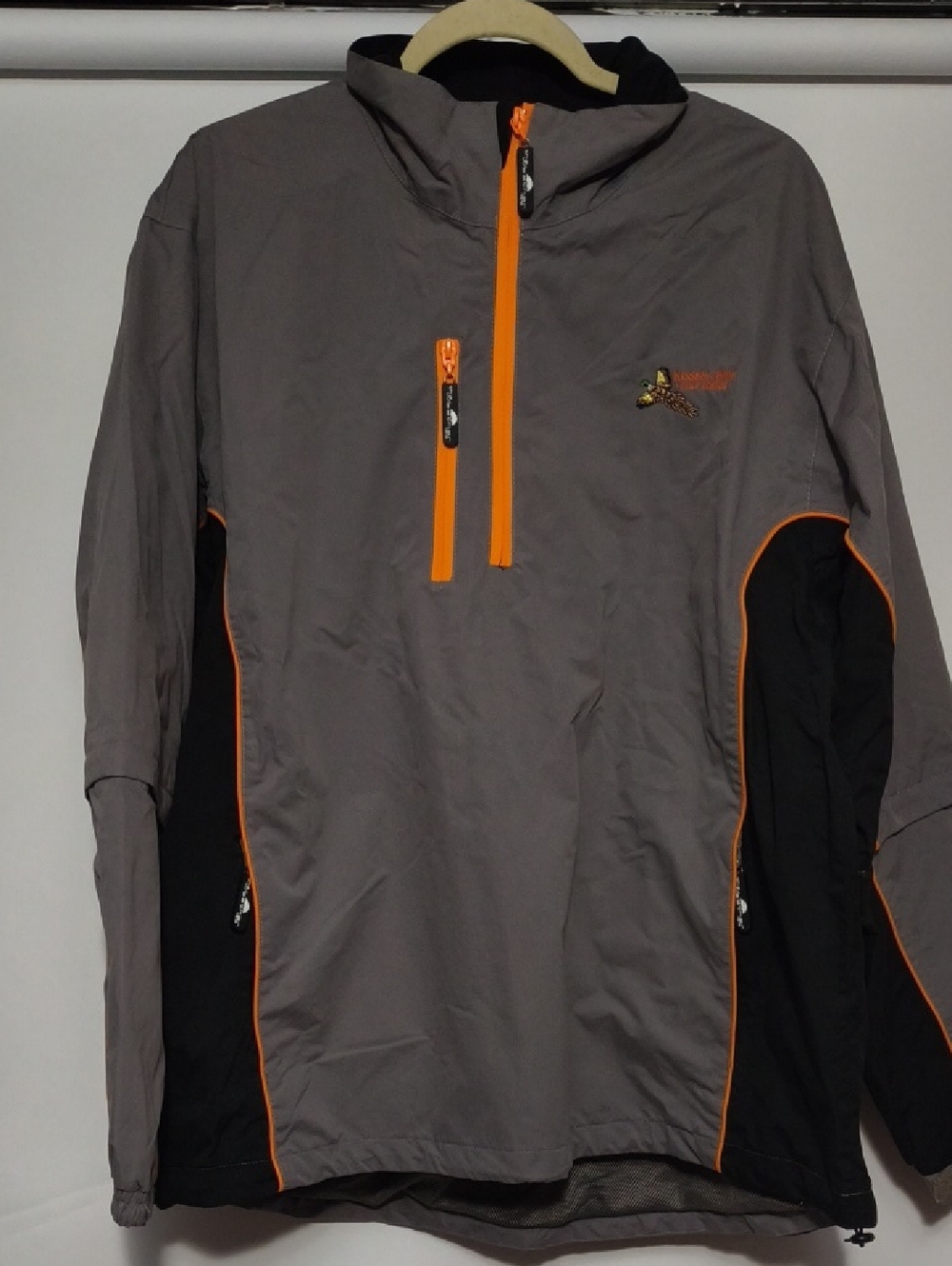 Gray and Black Men's Pullover Jacket with Orange Trim